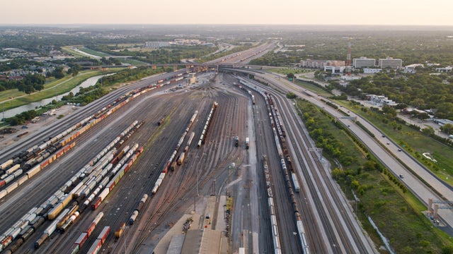 Drone Shot of Freight Train Yard 
