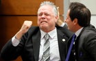 Scot Peterson, former Marjory Stoneman Douglas High School school resource officer, reacts as he learns of his acquittal at the Broward County Courthouse in Fort Lauderdale, Fla., on June 29, 2023. 