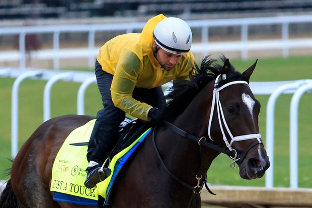 Just A Touch trains on the track during morning workouts ahead of the 150th running of the Kentucky Derby at Churchill Downs on May 3, 2024, in Louisville, Kentucky. 