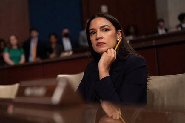 Democratic Rep. Alexandria Ocasio-Cortez of New York listens during a House Oversight Committee hearing on sanctuary cities in Washington, D.C., on March 5, 2025. 