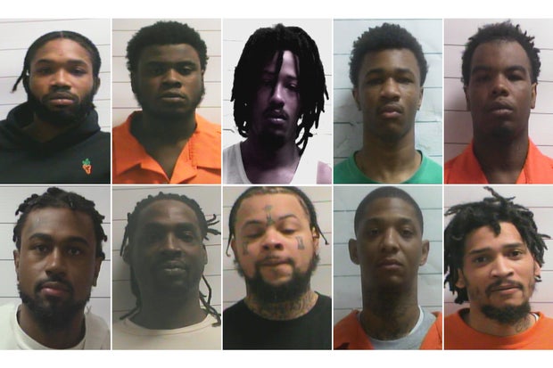 From top left, DKenan Dennis, Gary Price, Robert Moody, Kendell Myles and Corey Boyd are seen in a combination of photos provided by the Orleans Parish Sheriff's Office. From bottom left, Lenton VanBuren, Jermaine Donald, Antoine Massey, Derrick Groves and Leo Tate are seen. 