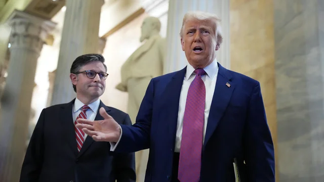 President Trump Attends GOP House Caucus Meeting On Capitol Hill As Budget Bill Faces Resistance 