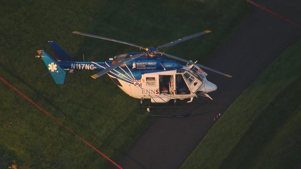 A closer view of the helicopter, which has a PennSTAR logo 