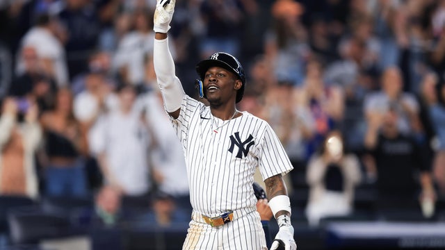 Jazz Chisholm Jr. #13 of the New York Yankees reacts after hitting a solo home run during the seventh inning of the game against the Cleveland Guardians at Yankee Stadium on June 03, 2025 in New York City. 